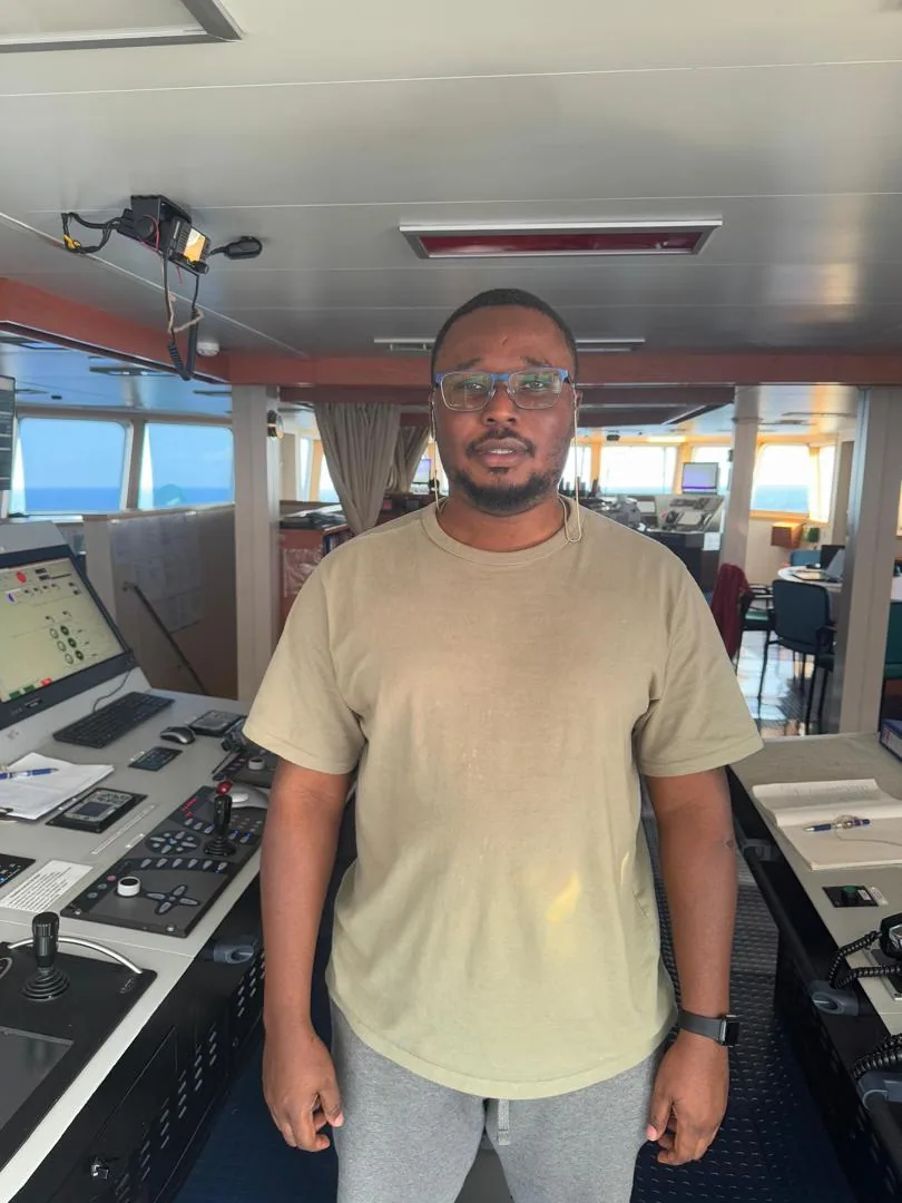 Olaniyi Oluwasegun Ishola on a vessel's bridge